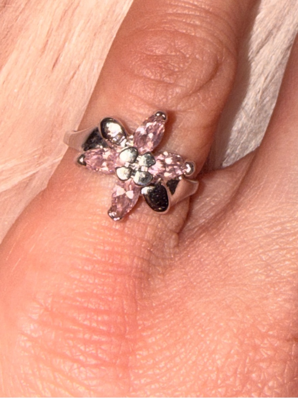 Vintage 925 Sterling Silver Pink Marquise Flower Ring - Size 6.5 - Picture 4 of 12